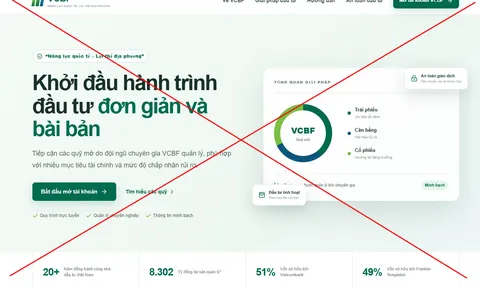 UBCKNN cảnh báo website giả mạo Quỹ đầu tư Vietcombank, dẫn dụ người dùng nạp tiền